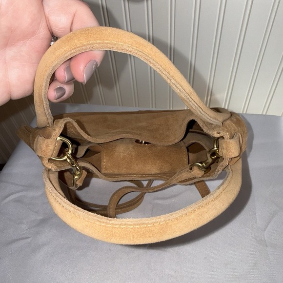 OLIVEVE EMILIA SMALL TOP HANDLE CROSSBODY BAG PURSE BROWN TAN ITALIAN SUEDE - Picture 4 of 16